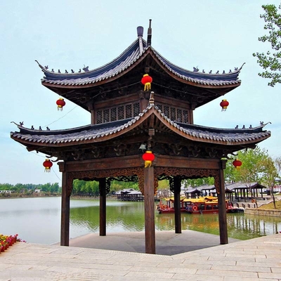 calidad  3.2m Chinese Style Pavilion Handmade Grey Wooden Gazebo Structure Fábrica