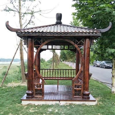 calidad  Outdoor Pavilion Chinese Wood Gazebo Hexagonal 3m Antique Garden Pagoda Fábrica