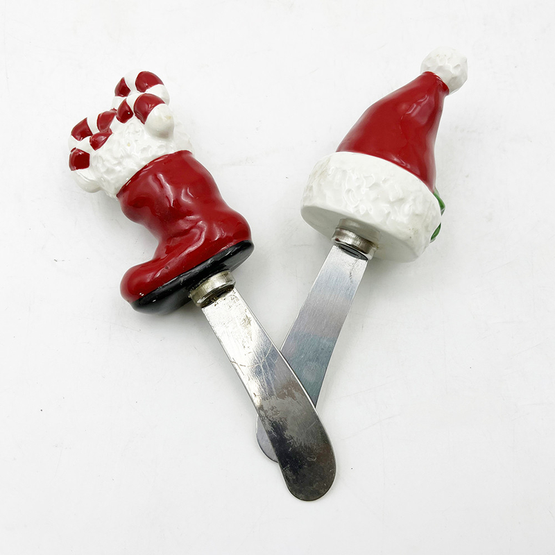 Sombrero de Navidad botas Santa Mano pintado mango con cuchilla de acero inoxidable Extensión de queso Extensión de mantequilla