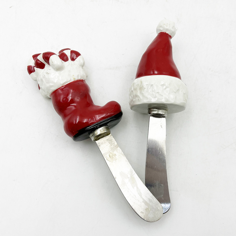 Sombrero de Navidad botas Santa Mano pintado mango con cuchilla de acero inoxidable Extensión de queso Extensión de mantequilla