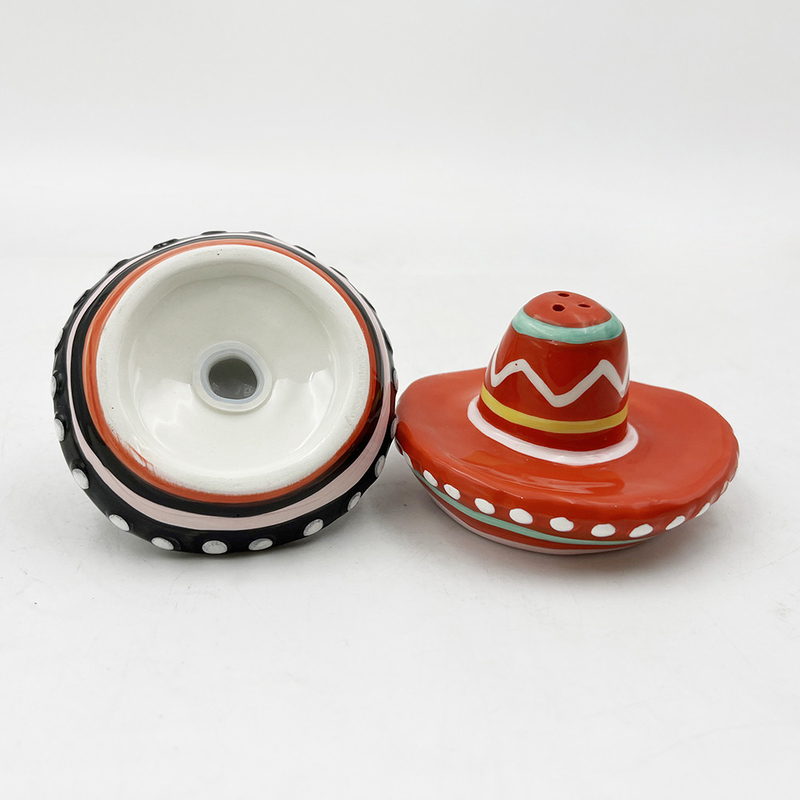 Sombrero dibujado a mano forma de cerámica sal y pimienta batidora para decoración de la casa regalo tamaño personalizable color