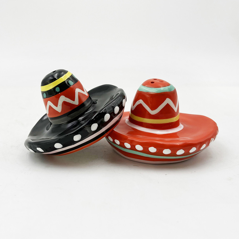 Sombrero dibujado a mano forma de cerámica sal y pimienta batidora para decoración de la casa regalo tamaño personalizable color