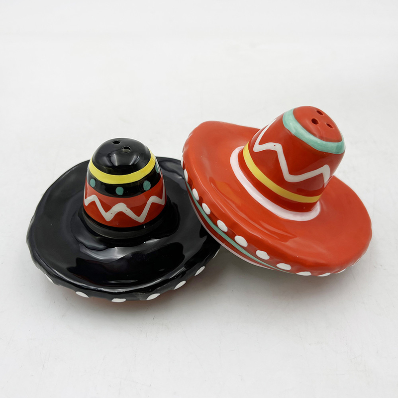Sombrero dibujado a mano forma de cerámica sal y pimienta batidora para decoración de la casa regalo tamaño personalizable color