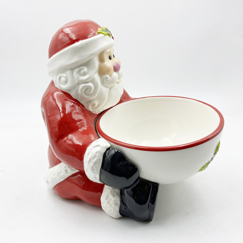 Cuencos de caramelo cerámicos pintados a mano con el toque de Papá Noel y decoración de la mesa y la cocina