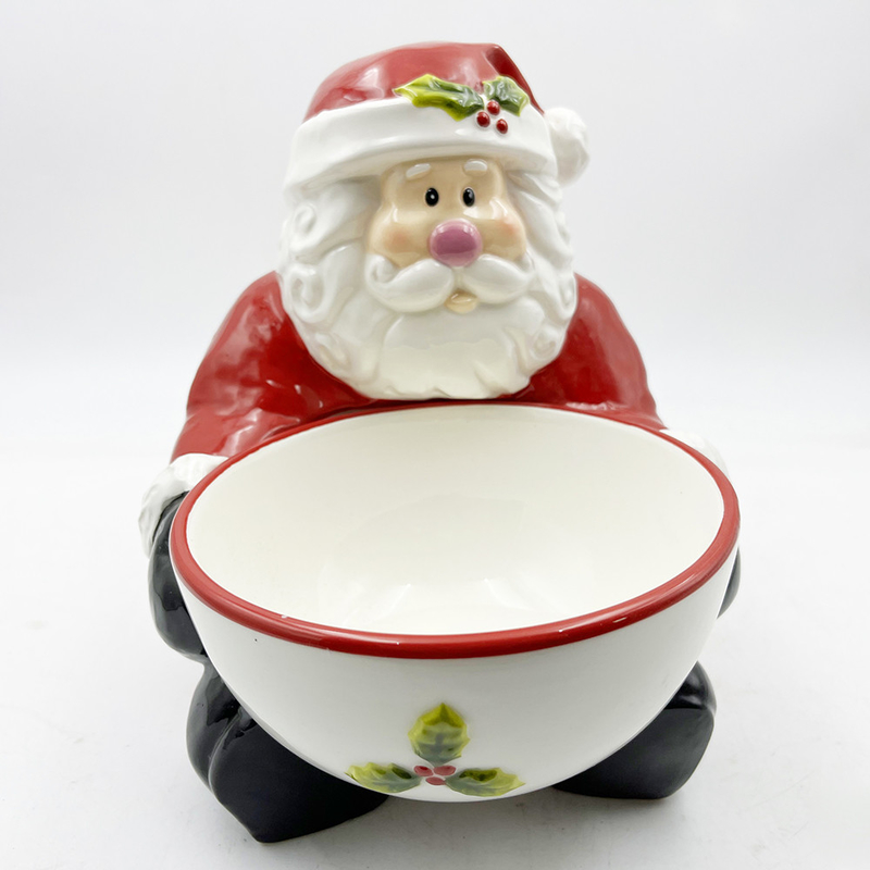 Cuencos de caramelo cerámicos pintados a mano con el toque de Papá Noel y decoración de la mesa y la cocina