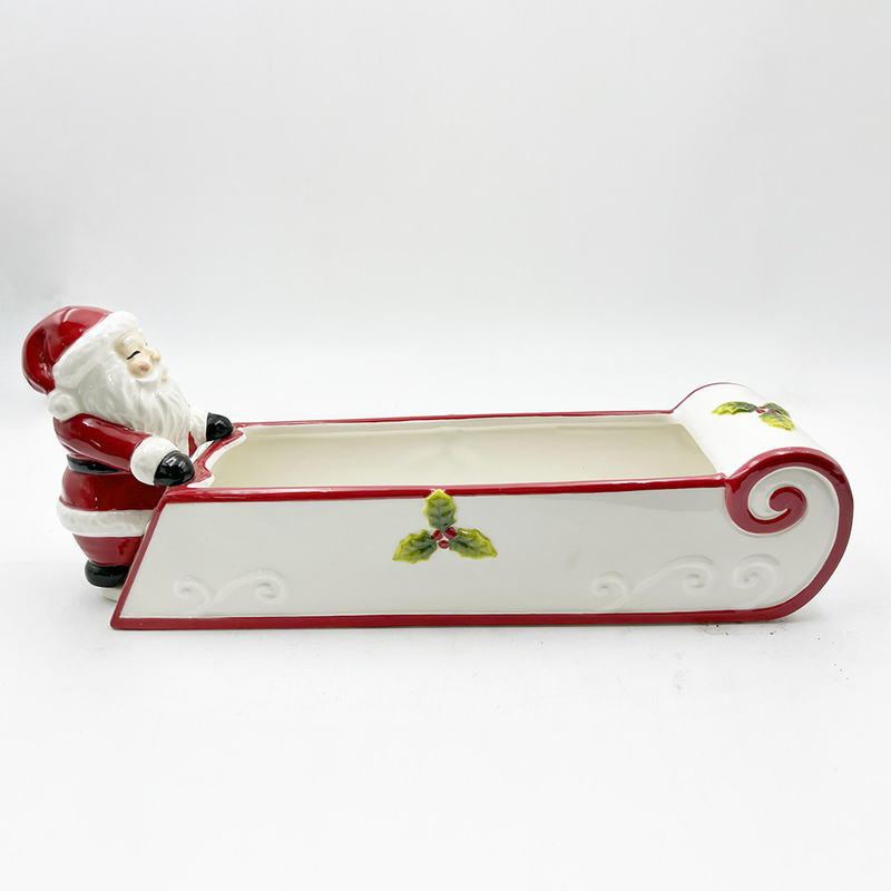 Cuadro de cerámica pintado a mano soporte de galletas Santa Snowman Candy Bowl Decoración de casa festiva