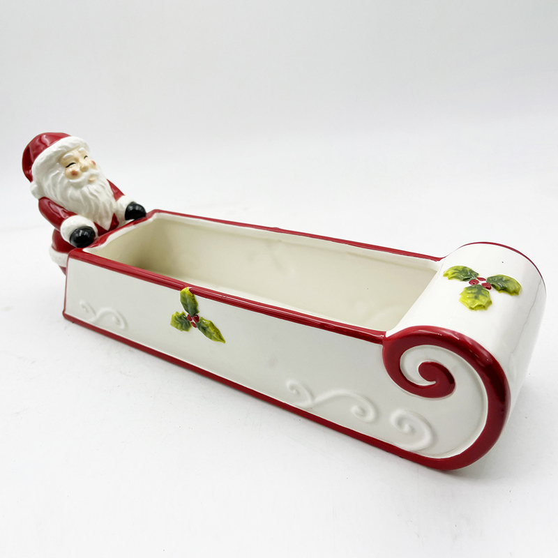 Cuadro de cerámica pintado a mano soporte de galletas Santa Snowman Candy Bowl Decoración de casa festiva