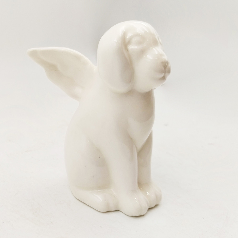 Animales cerámicos vidriados Perro creativo blanco con alas Figura pintada a mano Colección Perro amante regalo Decoración de jardín en el hogar