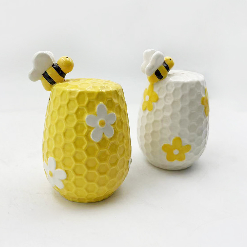 Flor y abeja cerámica sal y pimienta batidora para accesorios de cocina Decoración del hogar