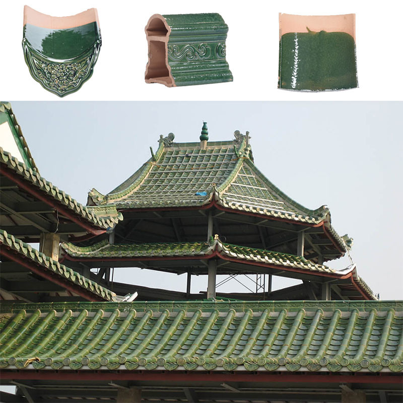 Techo cerámico de azulejo chino acristalado 180*180mm Vibrante verde acristalado resistente a la intemperie para techos de pagoda