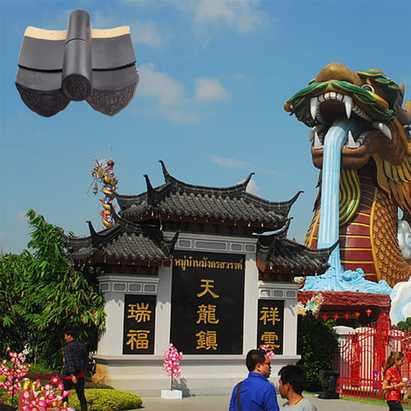 Estilo chino Templo tradicional de Tailandia Palacio Techo cerámico con tejas entrelazadas de color negro Templo Casa