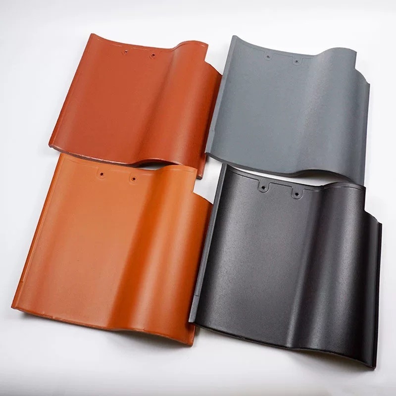 Tipo S Techo español Tejas de cerámica Material duradero Gris oscuro Techo impermeable
