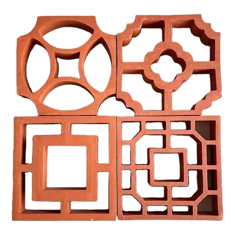 Suministro de la fábrica 200 * 200mm arcilla cocida Bloque de brisa roja Bloque de pared perforada sólida ladrillos decorativos