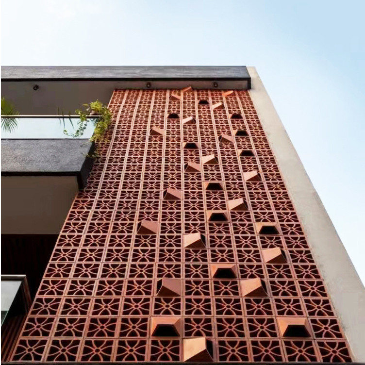 800 Centigrados aislamiento térmico de terracota roja vista de brisa de arcilla Bloque de construcción para decoración moderna vista de pared exterior