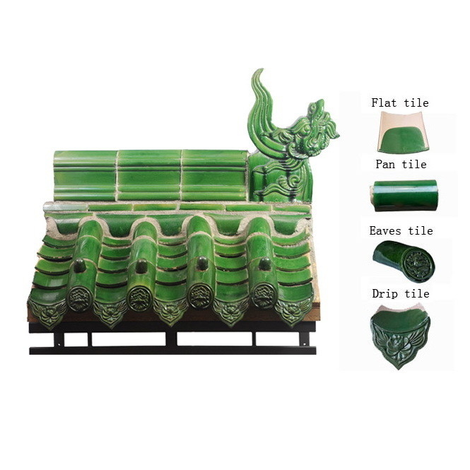 Tejas de estilo asiático de color verde oscuro perfectas para materiales de construcción antiguos en edificios de jardín