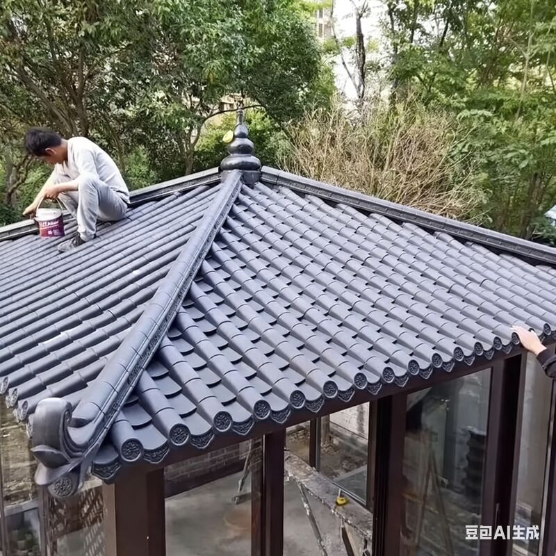 Los azulejos tradicionales del techo de China hojas de techo de PP de plástico de la cubierta de la esquina de la decoración para el pabellón puerta de la pared
