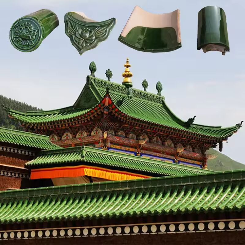 Tejas Verdes Chinas para un Templo Chino Tradicional Auténtico Material de Cubierta de Cerámica Esmaltada
