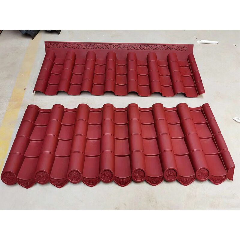 Azulejos de pared baratos al por mayor, tejas de plástico de resina roja de estilo retro chino