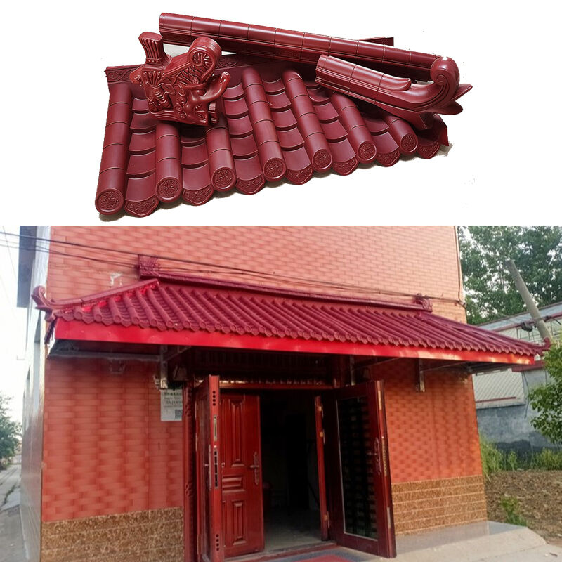 China clásico antiguo azulejos de techo de plástico rojo azulejos de resina de protección UV duradero para la arquitectura Techo de pabellón de patio