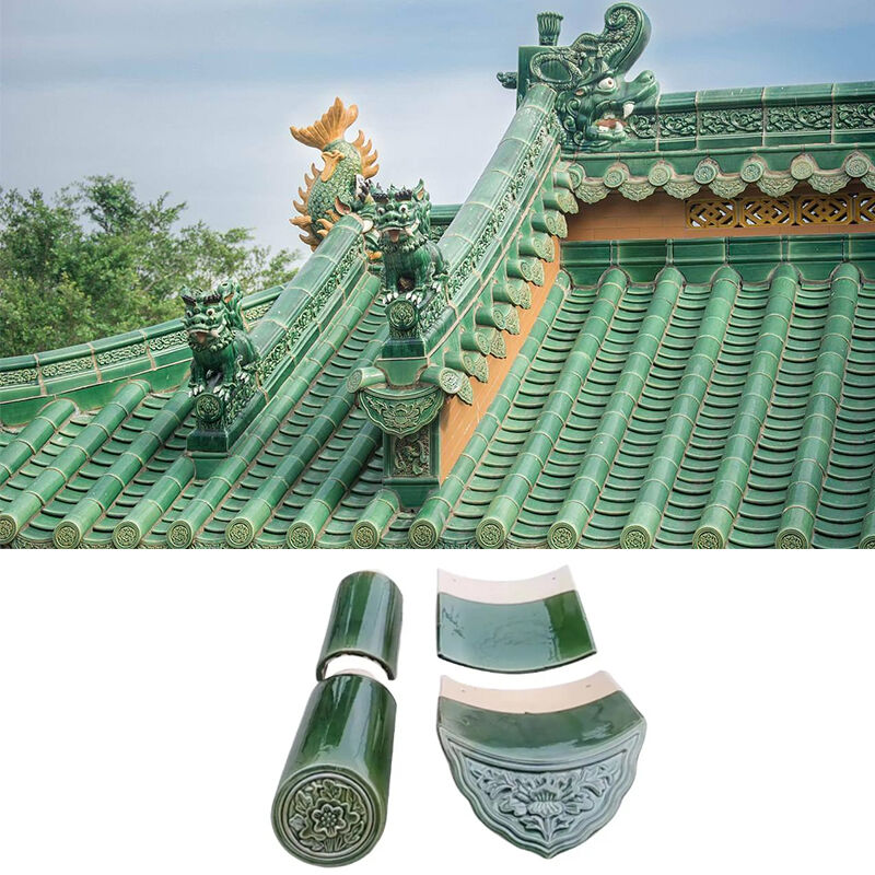 Arquitectura de estilo chino Tejas de techo acristaladas Tejas de porcelana verde Antiguo material de techo para el proyecto Chinatown Gateway