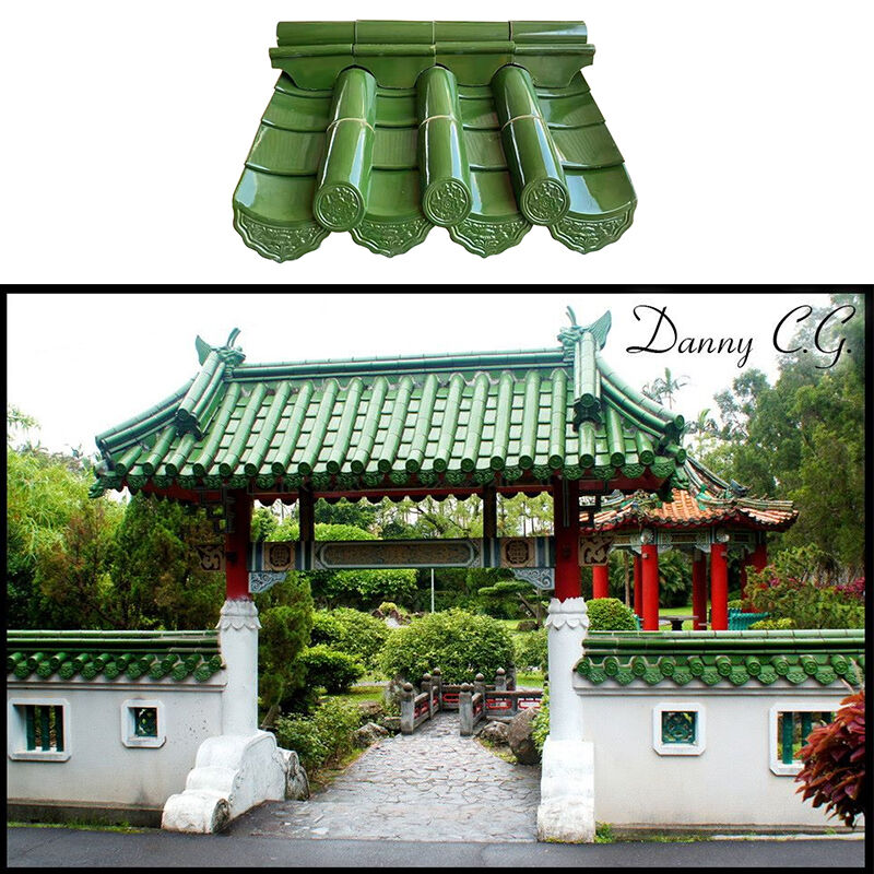 Teja esmaltada china verde vibrante, teja de cerámica de estilo clásico para la construcción del techo de la casa de té del pabellón del jardín del templo