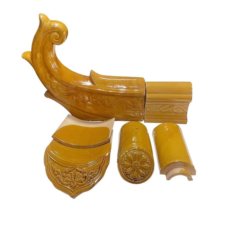 Teja vidriada amarilla clásica china Teja de porcelana antigua de alto brillo Teja de cerámica para techo de estilo chino Templo y jardín Gazebo Casa Restauración