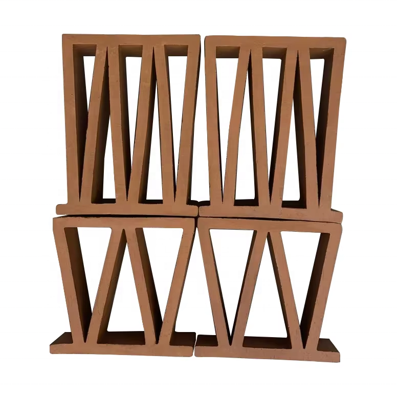 Diseño moderno tipo M ladrillo patio exterior hueco arcilla hueco terracota brisa bloque hueco fuera de arte ladrillo de fuego