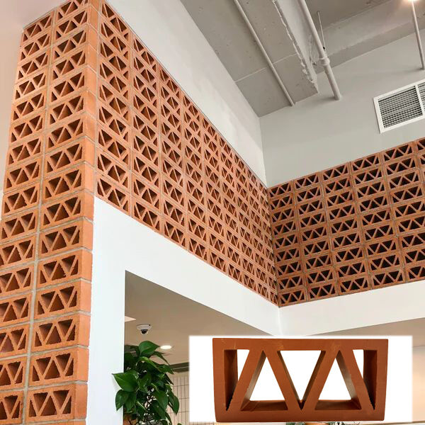 Decoración de terracota Bloque de brisa Triángulo patrón de arcilla roja ladrillo hueco para pared del jardín y de interior