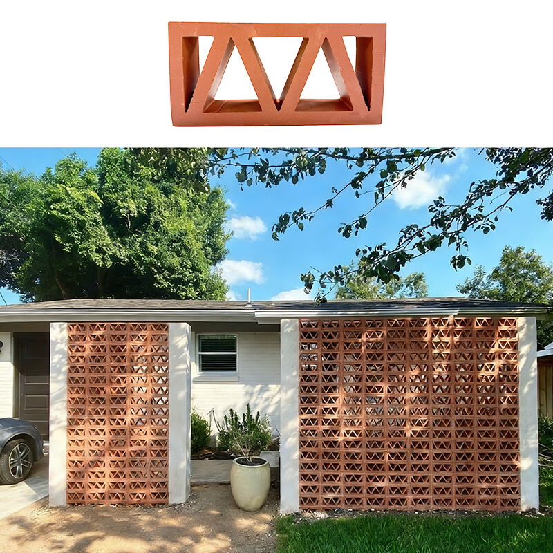 Decoración de terracota Bloque de brisa Triángulo patrón de arcilla roja ladrillo hueco para pared del jardín y de interior
