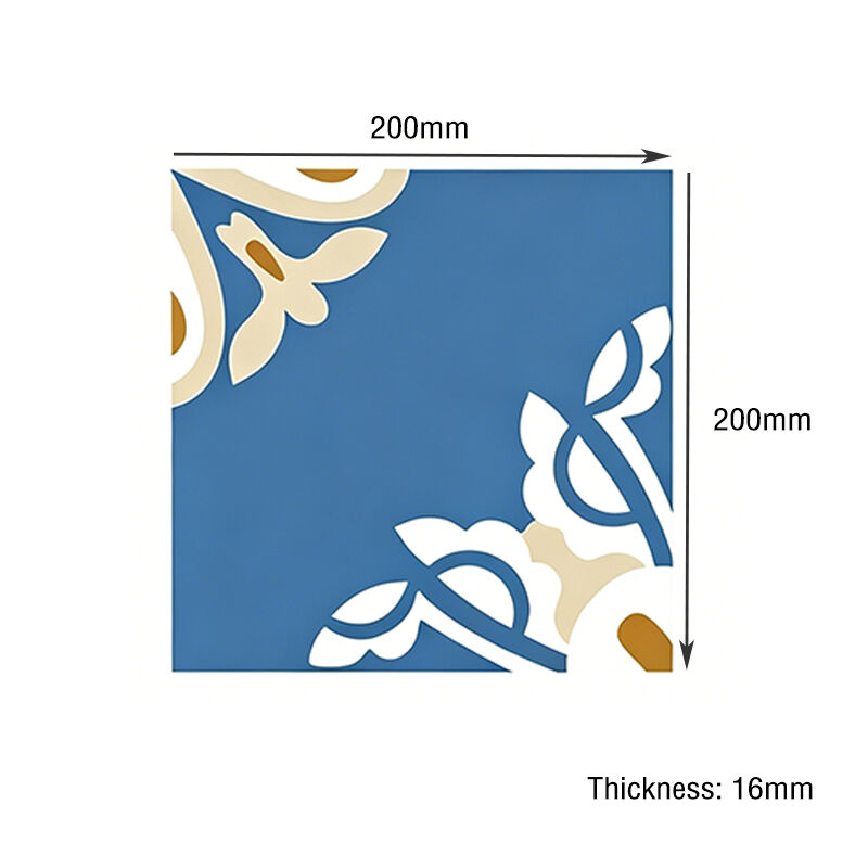 200x200mm Tejas de cemento floral azul hechas a mano Tejas encausticas para cocina Backsplash Baño piso antideslizante para zonas de alto tráfico