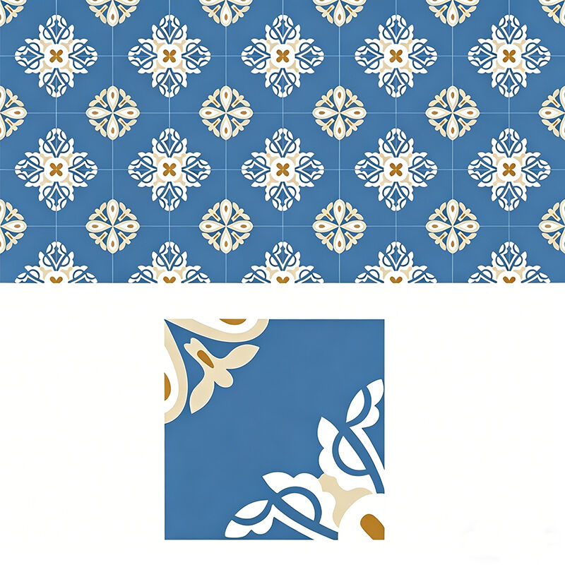 200x200mm Tejas de cemento floral azul hechas a mano Tejas encausticas para cocina Backsplash Baño piso antideslizante para zonas de alto tráfico