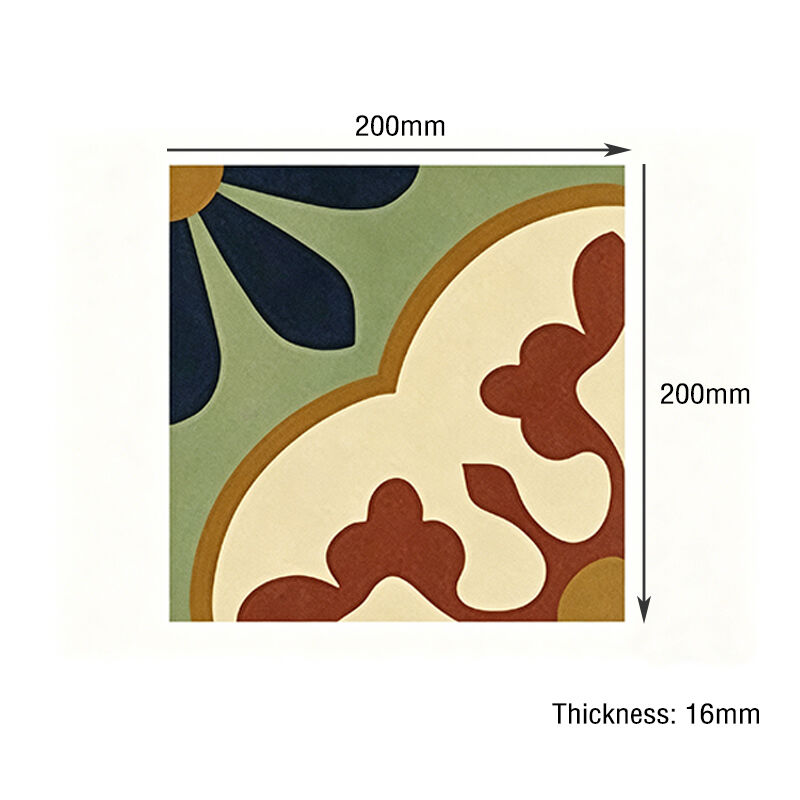 Encaustic Cement Tiles Custom Handmade Patterns Floor & Wall Tile for Hotel Villa Restaurant 200*200mm Matte Surface