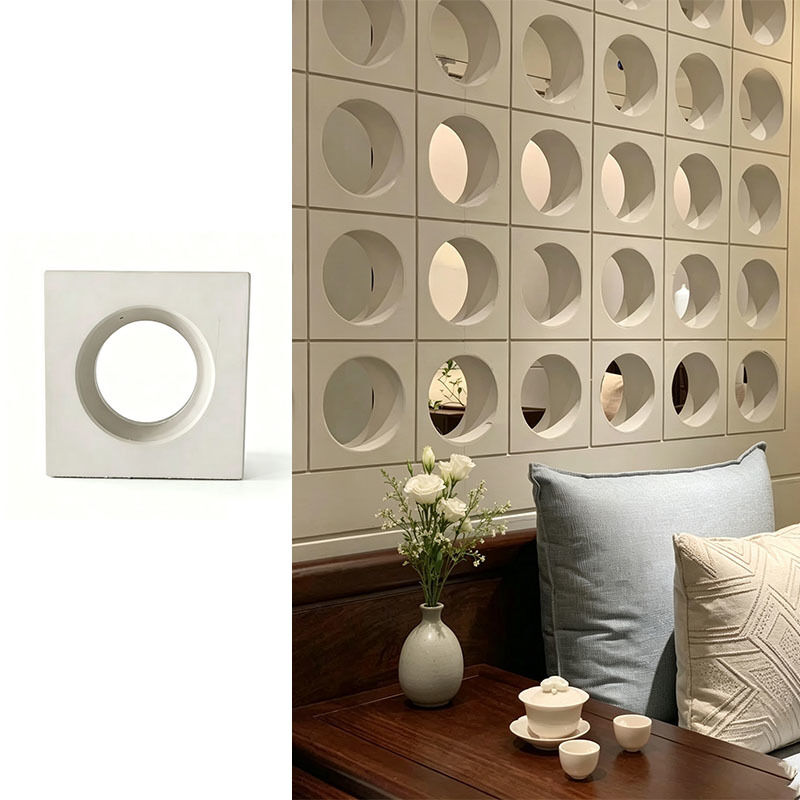 Bloques de hormigón blanco con hueco circular, bloques de pantalla de cemento huecos redondos para partición de privacidad en sala de té interior