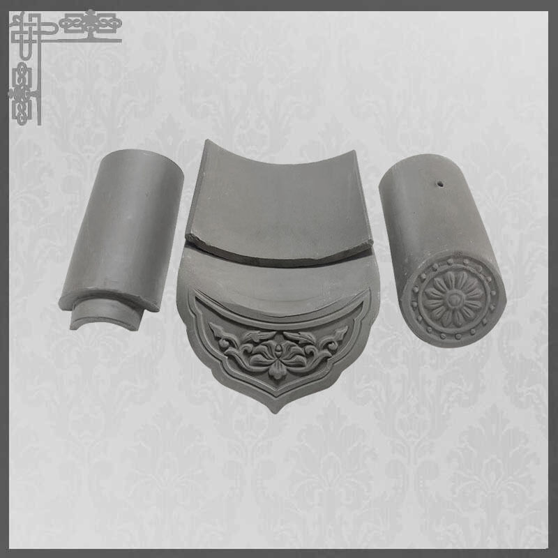 Sistema de azulejos de techo de arcilla gris tradicional china Conjunto de tapa curva, azulejos de panela plana, azulejos que gotean por las alturas y las alturas para la arquitectura asiática