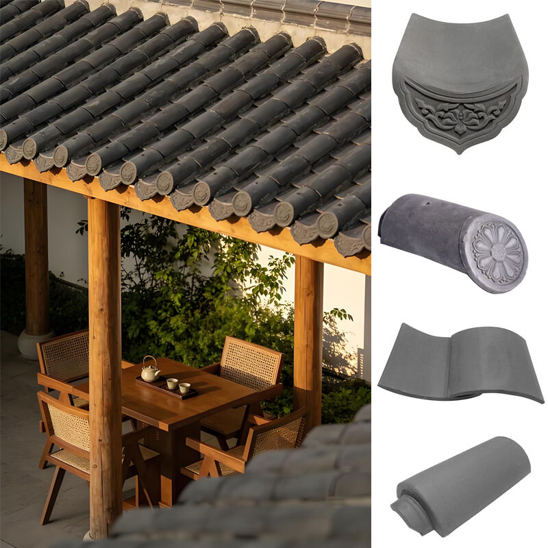 Tejas de cerámica china gris con tejas decorativas y tapas de barril para arquitectura de paisajes al aire libre