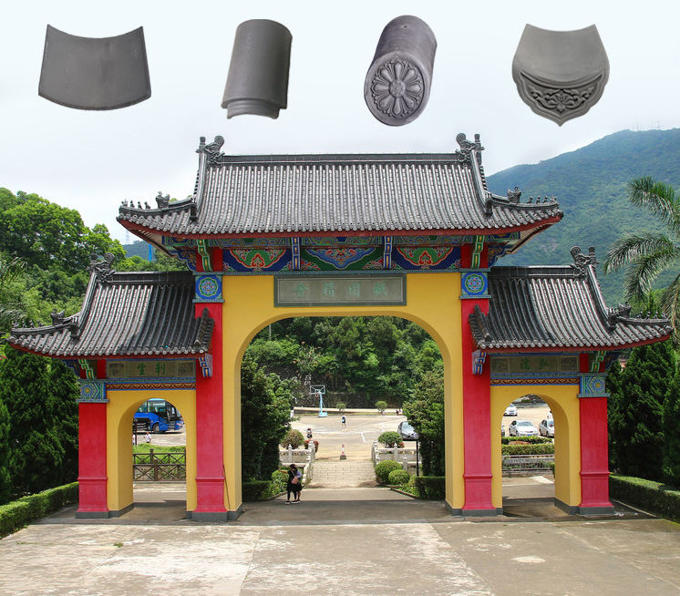 Tejas de arcilla tradicionales chinas para puertas de Paifang Sistema de tejas cerámicas grises de trabajo pesado para portales de arcos y entradas de templos