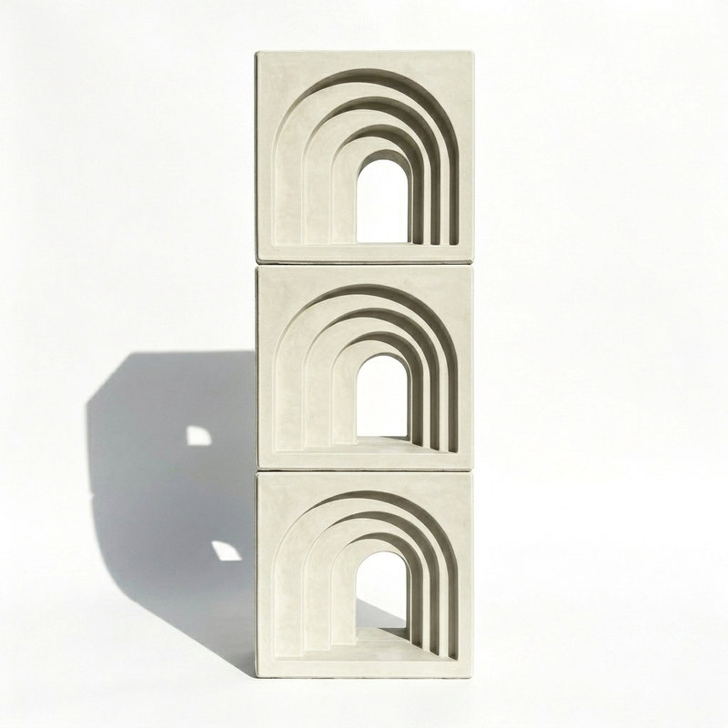 Bloques de ventilación de brisa de hormigón 3D de arco. ladrillos huecos de cemento decorativo para fachadas de tiendas y paredes de protector solar arquitectónico.