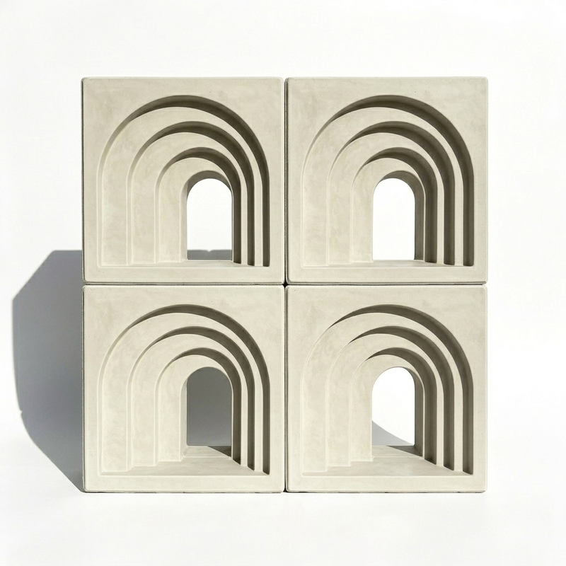 Bloques de ventilación de brisa de hormigón 3D de arco. ladrillos huecos de cemento decorativo para fachadas de tiendas y paredes de protector solar arquitectónico.