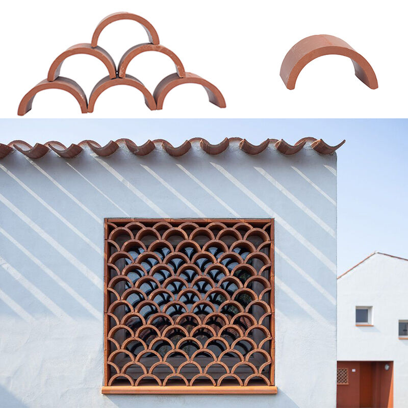 Tejas curvas de arcilla terracota para tejados y pantallas de pared, bloques de celosía escama de pez arquitectónica para fachadas decorativas exteriores